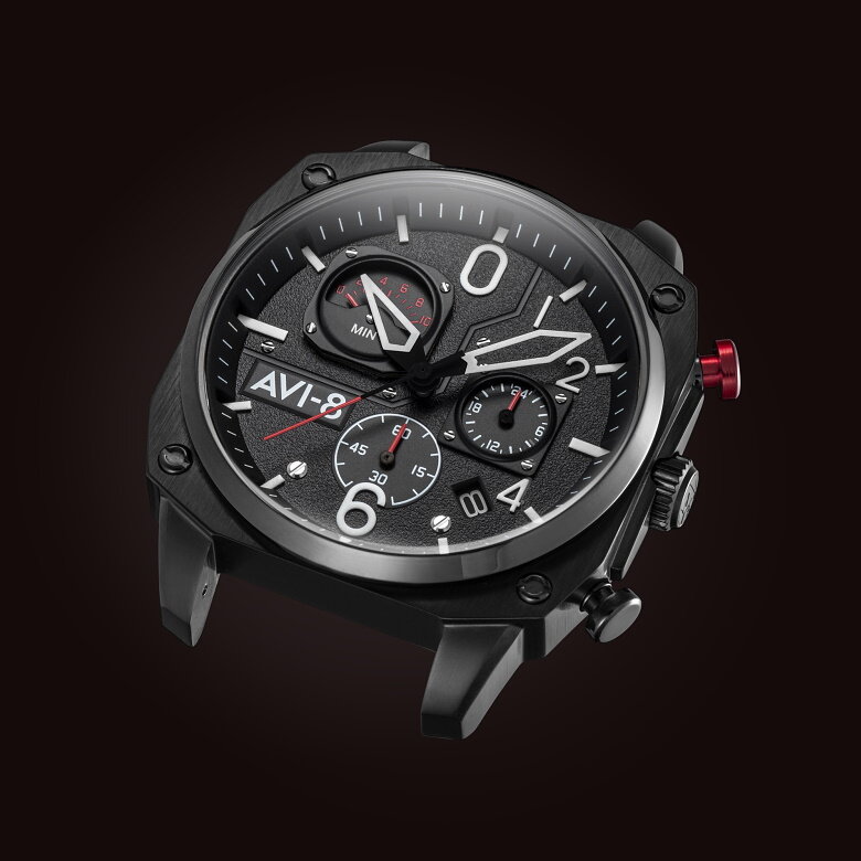 AVI-8 Hawker Hunter AV-4052-02 Retrograde Charcoal Ember Brown Horlogewatch.nl