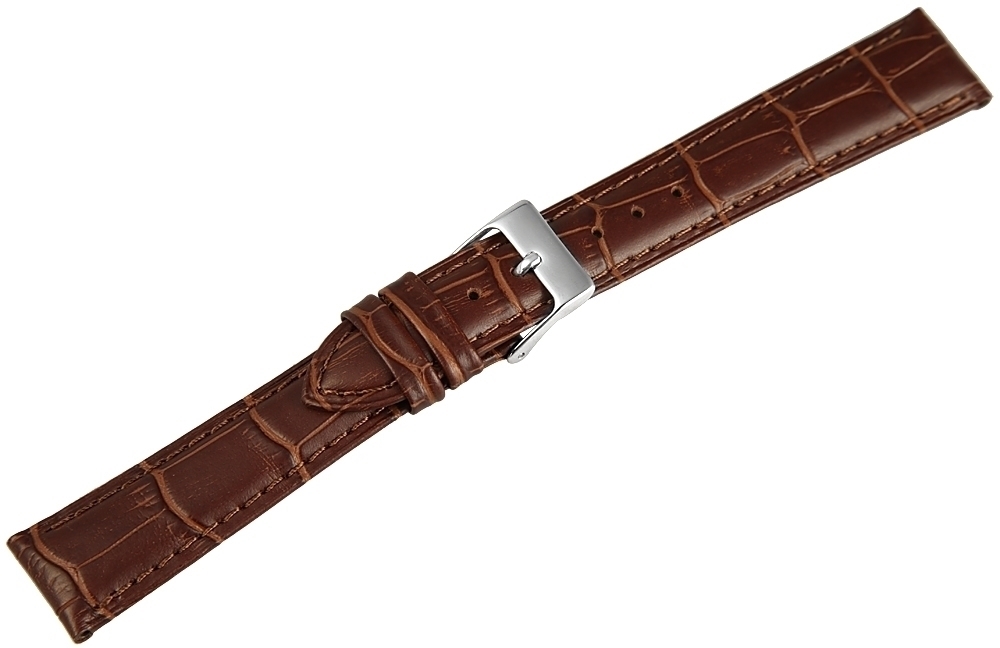 Horlogeband bruin echt leder croco 18mm zilver GRATIS verzending