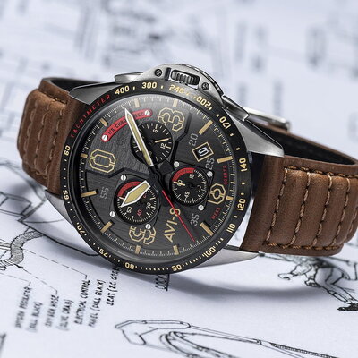 AVI-8 P-51 Mustang Blakeslee AV-4077-02 Chronograph Bronze Oak