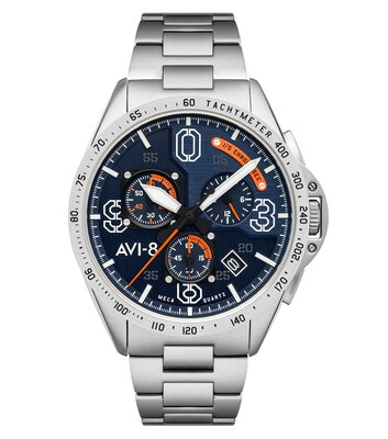 AVI-8 P-51 Mustang Blakeslee AV-4077-22 Chronograph Silver Oak