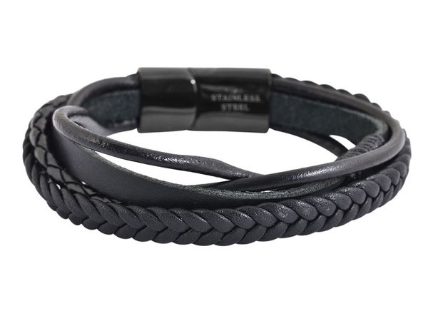 Akzent Armband Heren Zwart Leer IP Black