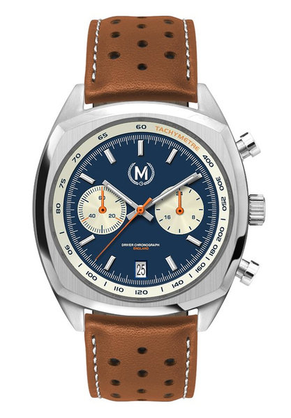 Marchand Driver Chronograph Blue Reverse Panda Tan Strap Marchand Driver Chronograph Blue Reverse Panda Tan Strap