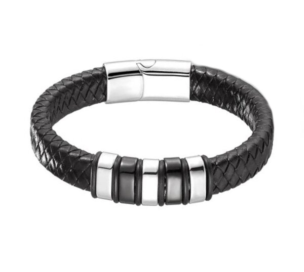 Armband Leer Gevlochten Zwart Zilver