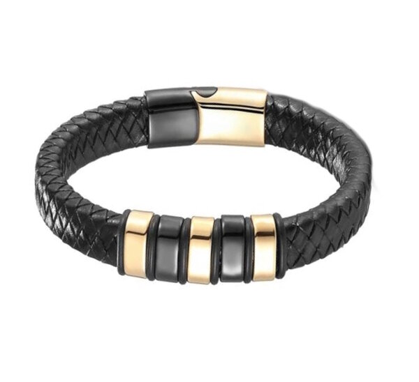 Armband Leer Gevlochten Zwart Goud