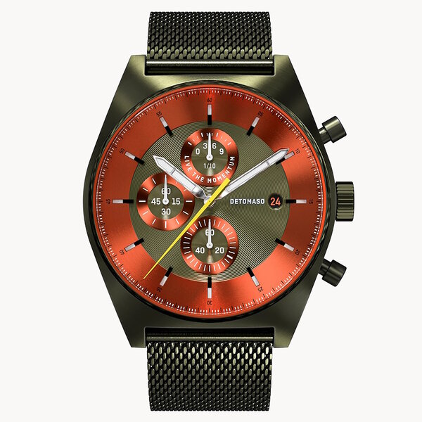 Detomaso D10 Chronograph Olive Orange Mesh D10-19-25 Detomaso D10 Chronograph Olive Orange Mesh D10-19-25