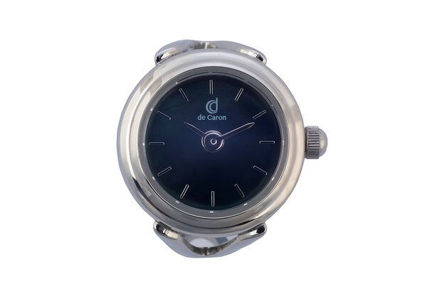 De Caron Ring Horloge Silver Black 1753-S1